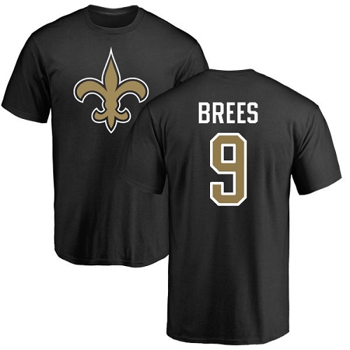 Men New Orleans Saints Black Drew Brees Name and Number Logo NFL Football #9 T Shirt->nfl t-shirts->Sports Accessory